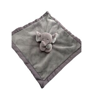 Plush Gray Elephant Baby Security Blanket 14" X 14" Soft Fleece Satin Trim Lovey